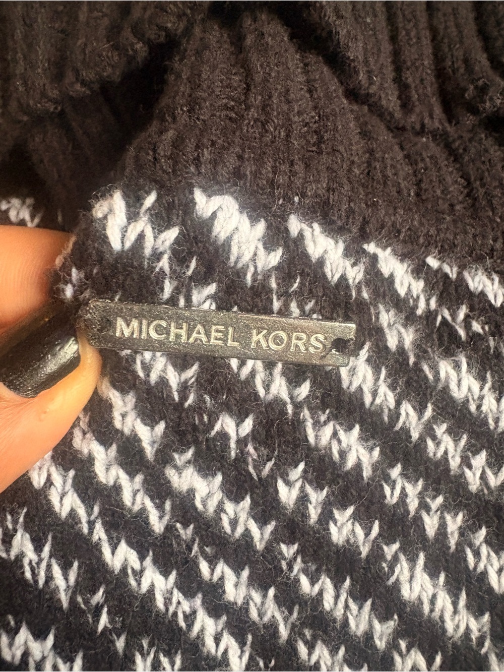 Michael Kors Black & White Patterned Crewneck Sweater